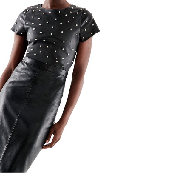 MARGOT STRETCH LEATHER TEE - Picture 3 of 4